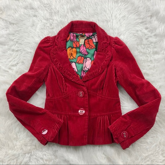 Anthropologie Jackets & Blazers - Elevenses Red Corduroy Coed Jacket